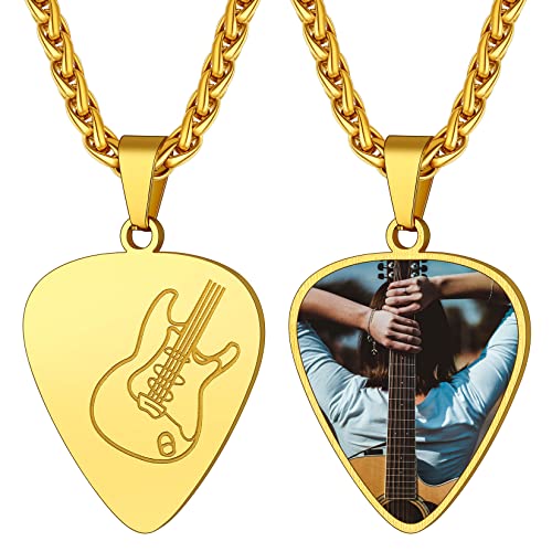 Suplight Plektrum Kette personalisiert Plektron Anhänger Edelstahl Guitar Pick Necklace Gitarren Geschenke mit Fotogravur Gold Geschenke für Gitarristen Musikliebhaber Rocker Rapper von Suplight