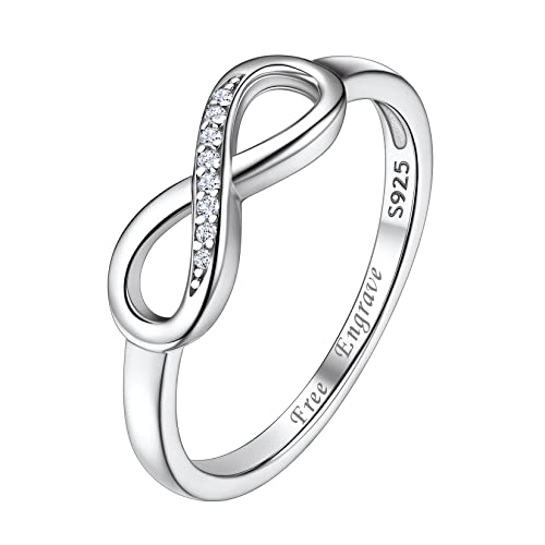 Suplight Ring 925 Sterling Silber Damen Vorsteckring Zirkonia Infinity ewigkeitsring mit Gravur Personalisierter Silberschmuck Größe 62 von Suplight