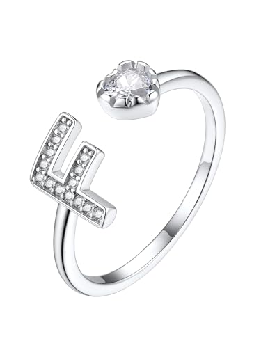 Suplight Ring Silber 925 Damen Verstellbar Buchstaben F Ring Glänzender Zirkon Damenring Schmuck Geschenk für Geburtstag Muttertag von Suplight