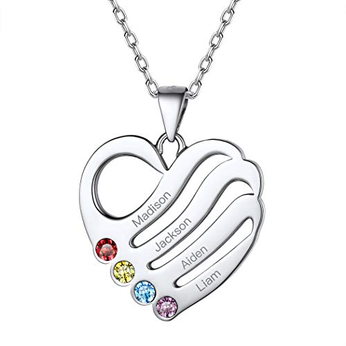 Suplight S925 Silber Kette mit Herzanhänger personalisiert Namenskette Geburtssteinkette Souvenir für Freundschaft Partnerschaft Namen Gravur Herzkette BFF Geschenk für Geburtstag Weihnachten von Suplight