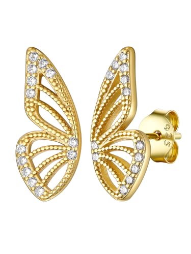 Suplight Schmetterlings Ohrringe Milani Damen Ohrringe 925 Silber - mit Zirkonia Steinen - vergoldet Schmetterling Ohrstecker Guess Ohrringe Ohrschmuck mit Geschenkbox von Suplight