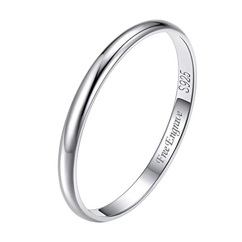 Suplight Silber 925 personalisert Verlobungsring für Damen 2mm glänzender Fingerring simpel Ehering Hochzeitsringe Antragsring Memoirering Größe 54 von Suplight