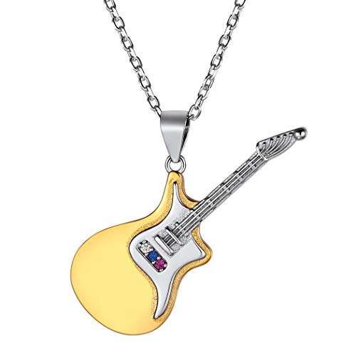 Suplight Gitarre Kette Damen 925 Silber Anhänger + Kette 18k vergoldet Elektrische Bass Gitarre Hip Hop Gitarristen Musiker Modeschmuck Accessoire Geschenk für Geburtstag von Suplight