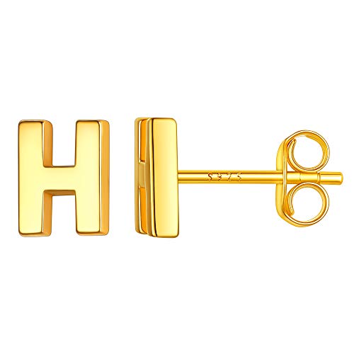 Suplight Silber Ohrringe 925 mit Buchstabe H 18k vergoldet minimalistische Initiale Ohrstecker für Damen Mädchen 3D Alphabet Anfangsbuchstaben Schmuck Accessoire für Party Jahrestag von Suplight