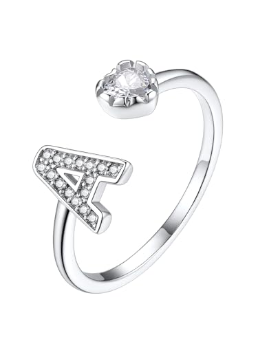 Suplight Silber Ring mit A Verstellbar Initial Ring mit Zirkonia Offener Ring Silber 925 Stein Alphabet Fingerring Schmuck Geschenk für Damen Frauen Mädchen Suplight Silber Ring mit A Verstellbar Initial Ring mit Zirkonia Offener Ring Silber 925 Stein Alphabet Fingerring Schmuck Geschenk für Damen Frauen Mädchen von Suplight