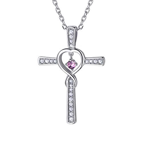 Suplight Frauen Halskette 925 Sterling Silber 51cm Kette mit Kreuz Anhänger Unendlichzeichen mit synthetischen Alexandrite Religiöse Schmuck für Mädchen Geburtsstein des Monats Juni von Suplight