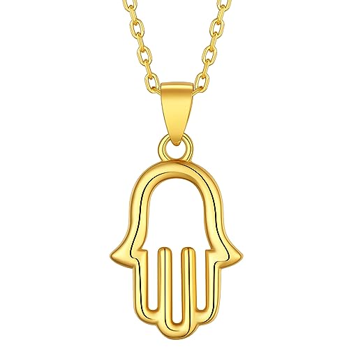 Suplight Silberkette 925 Damen Hand der Fatima Anhänger 18K Vergoldet Halskette Hamsa-Hand eingelegt Muslim Islamische Amulett Gottes Schutz Symbol Herren Modeschmuck Geburtstag Geschenk von Suplight