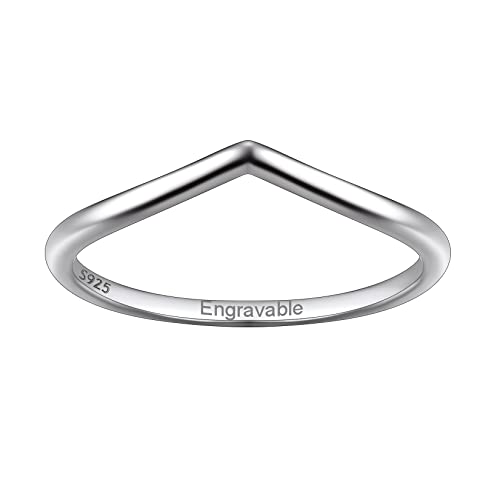 Suplight Silberringe Damen 925 Wishbone Ring Damen v- förmiger Fingerring gravierbar Shining Wish Ring Stimmungsring Personalisierter Silberschmuck für Frauen Größe 59 von Suplight