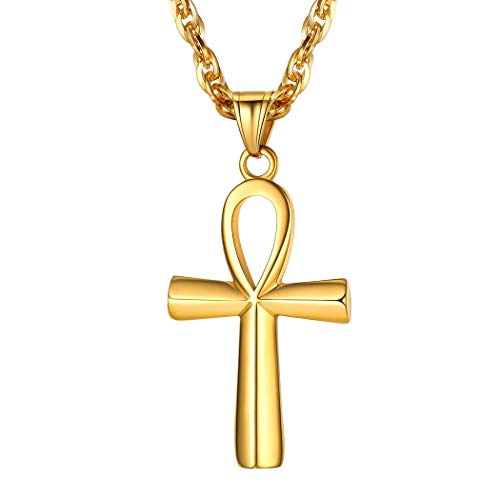 Suplight Simpel Ankh Kreuz Schmuck für Männer Jungen 18k vergoldet antiken Ägypten Amulett Anch Anhänger mit 56+5cm Singapurkette Modeschmuck für Geburtstag von Suplight