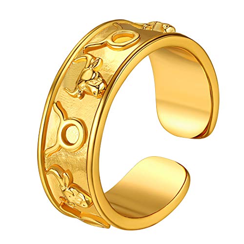 Suplight Sternzeichen Stier Offener Ring 18k vergoldet Damen 7,2mm verstellbar Band Ring Finger Ring goldfarben Sternbild Modeschmuck Accessoire für Party von Suplight