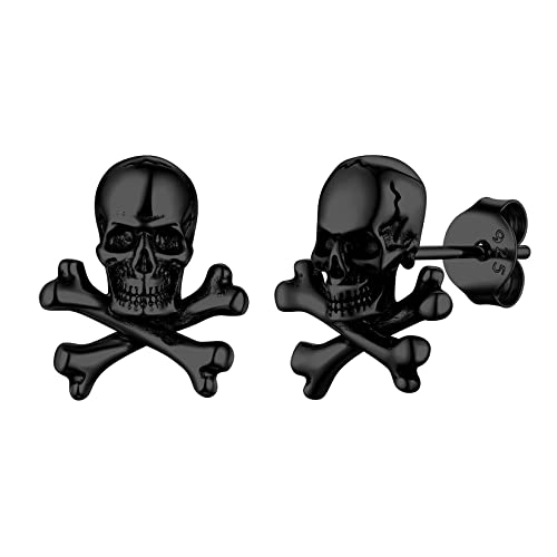 Suplight Totenkopf Ohrringe Schwarz Skull Death Pirat Ohrstecker Echtschmuck Punk Gotik Earrings Studs Ohrschmuck für Männer Frauen von Suplight