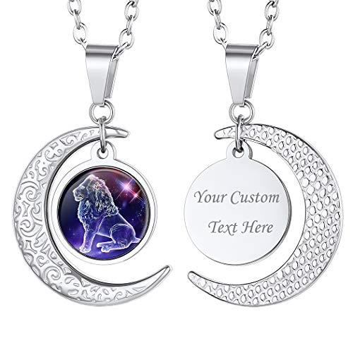 Suplight Unisex Collier Sternzeichen Löwe Halskette Damen Horoskop Sternbilder personalisiert Halbmond Anhänger 50+5cm Edelstahl Rolokette Tierkreis Modeschmuck für Männer Frauen von Suplight