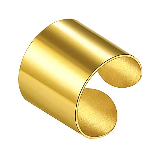 Suplight Unisex breiter Ring 17mm massiv Offener Ring 18k Vergoldet glänzend Knöchelring verstellbarer Bandring Damen Herren Modeschmuck Geschenk für Valentinstag Jahrestag von Suplight