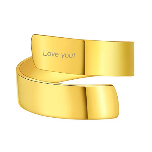 Suplight Unisex offener Ring 18k Vergoldet verstellbar Knöchelring Spirale Ring 6mm breit glänzend Eheringe mit Gravur für Männer Frauen Personalisierbarer Geschenk für Weihnachten Jahrestag von Suplight