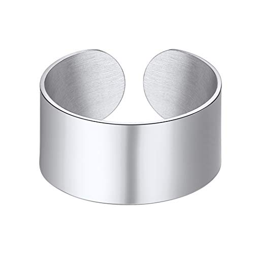 Suplight Unisex offener Ring Edelstahl verstellbar Knöchelring Bandring 10mm breit glänzend Fingerring Eheringe für Männer Frauen Geschenk für Weihnachten Jahrestag von Suplight