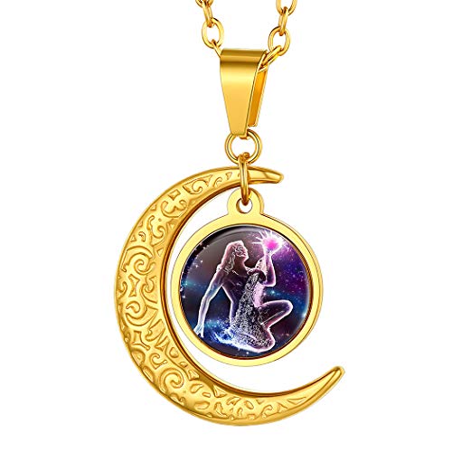 Suplight Wassermann Kette für Damen Mädchen Halbmond Anhänger + Horoskop Sternbilder 18k vergoldet Sternzeichen Tierkreis Halskette Modeschmuck für Herren Jungen von Suplight