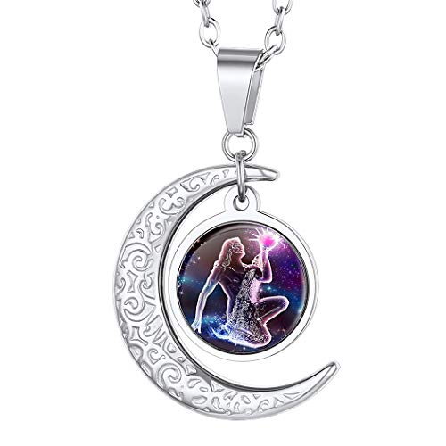 Suplight Wassermann Kette für Damen Mädchen Halbmond Anhänger + Horoskop Sternbilder Edelstahl Sternzeichen Tierkreis Halskette Modeschmuck für Herren Jungen von Suplight