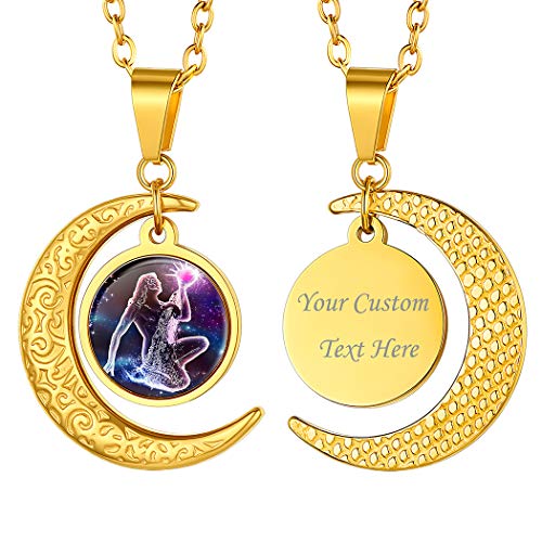 Suplight Wassermann Kette für Damen Mädchen personalisiert Halbmond Anhänger + Horoskop Sternbilder 18k vergoldet Sternzeichen Tierkreis Halskette Modeschmuck für Herren Jungen von Suplight