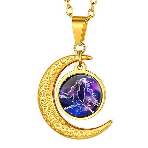 Suplight Zwillinge Sternzeichen Kette für Damen Mädchen 18k vergoldet Rolokette mit Halbmond Anhänger Horoskop Symbol Halskette Sternbilder Modeschmuck für Gerburtstag von Suplight