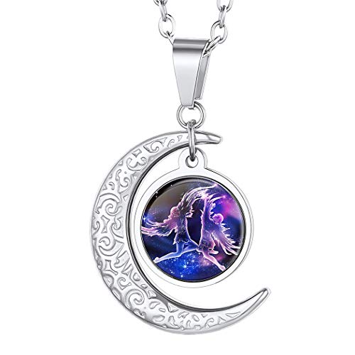Suplight Zwillinge Sternzeichen Kette für Damen Mädchen Edelstahl Rolokette mit Halbmond Anhänger Horoskop Symbol Halskette Sternbilder Modeschmuck für Gerburtstag von Suplight