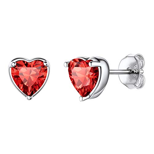 Suplight Ohrringe Silber 925 Damen Mondstein Ohrstecker Herz Ohrringe mit Rubin Geburtsstein von Juli - roter Zirkonia Ohr Piercing Kristall Accessoire für Frauen Mädchen von Suplight