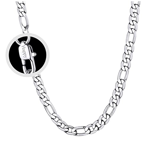 Suplight lange Kette Hip Hop Stil Name Gravur Figarokette 3+1 Gliederkette 66cm/26 9mm breit Edelstahl klassische personalisiert Halskette für Biker Rocker Unisex Collier Accessoire für Party von Suplight