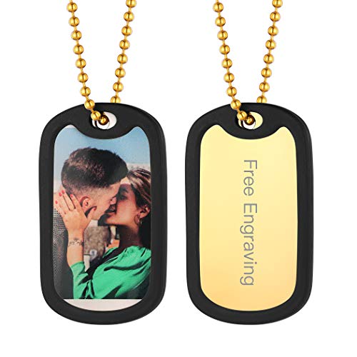 Suplight personalisiert Foto Kette 18K Vergoldet Herren Erkennungsmarke Dog Tag mit Bild Text Gravur + 60cm Kugelkette einzigartiger Modeschmuck Geschenk für Vater Ehemann Sohn von Suplight