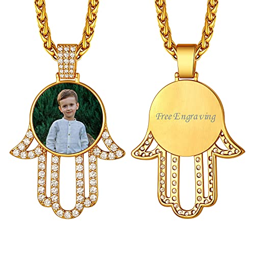 Suplight personalisiert Foto Kette 18k vergoldet Hand der Fatima Anhänger mit Bild Text Gravur + 61cm verstellbare Weizenkette einzigartiger Modeschmuck Accessoire für Vater Ehemann Sohn von Suplight