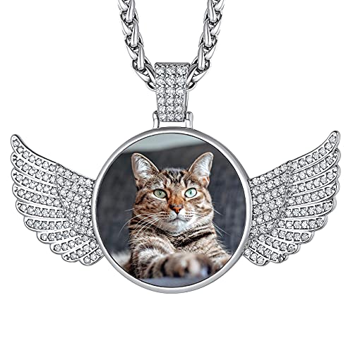 Suplight personalisiert Foto Kette platiniert Engelflügel Anhänger mit Bild Text Gravur + 61cm verstellbare Weizenkette einzigartiger Modeschmuck Accessoire für Vater Ehemann Sohn von Suplight