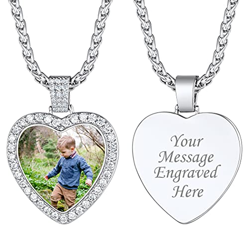 Suplight personalisiert Herz Anhänger mit Weizenkette 66+5cm platiniert Zirkonia Foto Kette mit Textgravur Valentinstag Weihnachten Modeschmuck für Ehemann Vater von Suplight