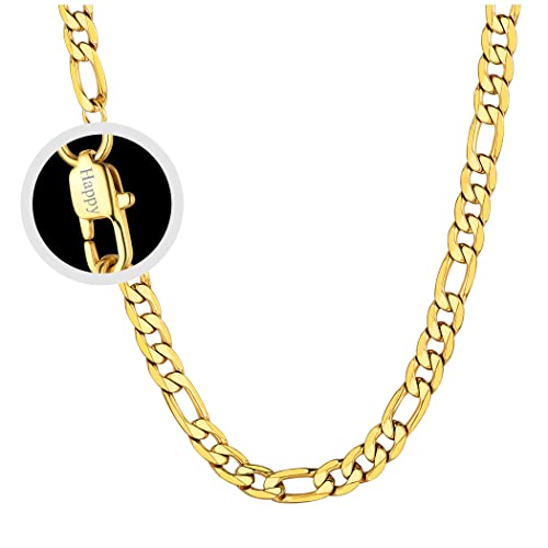 Suplight personalisiert Hip Hop Lang Kette für Männer Jungen 9mm breit 28"/71cm lang 18k vergoldet Figarokette 3+1 Gliederkette Unisex klassische Name Gravur Halskette Schmuck Accessoire Geschenk von Suplight