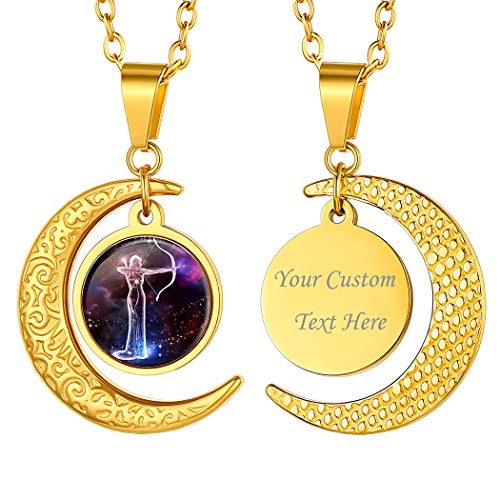 Suplight personalisiert Horoskop Kette Sternzeichen Schütze 18k vergoldet Halbmond Anhänger Halskette 50+5cm verstellbar Rolokette mit Sternbilder Tierkreis Modeschmuck für Damen Herren von Suplight