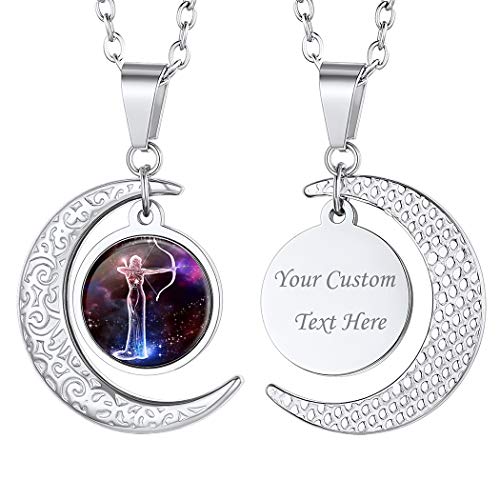 Suplight personalisiert Horoskop Kette Sternzeichen Schütze Edelstahl Halbmond Anhänger Halskette 50+5cm verstellbar Rolokette mit Sternbilder Tierkreis Modeschmuck für Damen Herren von Suplight