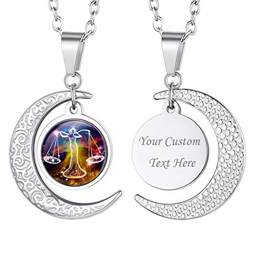 Suplight personalisiert Sternzeichen Anhänger Halskette für Damen Mädchen Edelstahl Halbmond mit Horoskop Symbol Waage Sternbilder Horoskop Modeschmuck für Weihnachten Gerburtstag von Suplight