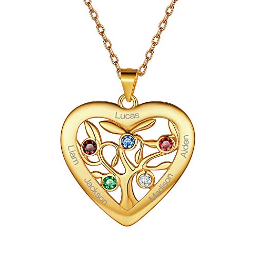 Suplight personalisierte Baum des Lebens Kette für Frauen Mädchen Silber 925 Herzanhänger mit Namen Gravur 18k vergoldet Geburtssteinkette Schmuck Souvenir für BFF Freundschaft von Suplight