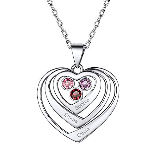 Suplight personalisierte Herzkette für Frauen Mädchen Sterlingsilber 925 Drei-Herzen Anhänger Halskette Namen Gravur Geburtssteinkette Schmuck Souvenir für BFF Freundschaft Geschenk von Suplight
