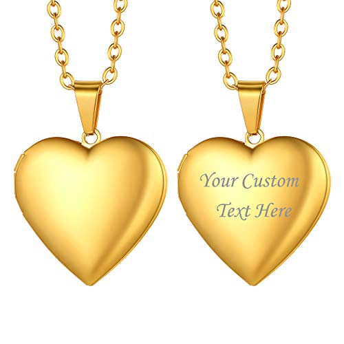 Suplight schlicht Herz Medaillon zum Öffnen mit 50+5cm Rolokette 18k vergoldet personalisiert Foto Bilder Amulett Anhänger Halskette Minimalist Schmuck Accessoire für Damen Mädchen Mutter von Suplight