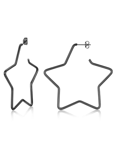 Suplight Stern Creolen Damen Statement Ohrringe Schwarz 60mm groß Geometrische Kreolen Ohr Schmuck Accessoire für Party Weihnachten Valentinstag von Suplight