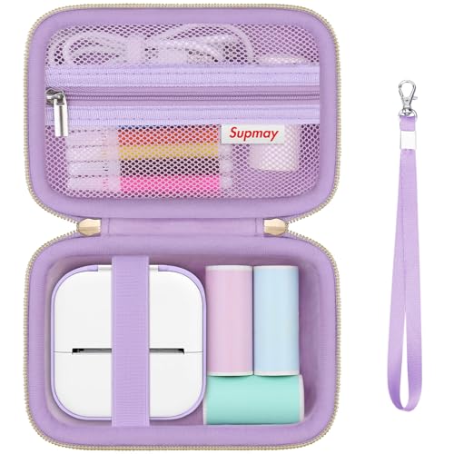 Supmay Aufkleber Drucker Fall kompatibel mit Memoking T02 / für iDPRT/für Phomemo/für Anycash/für Ponek Mini Aufkleber Drucker, Druck Pods Mini Drucker Aufbewahrungstasche für Zubehör, Lila von Supmay