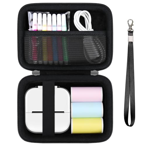 Supmay Aufkleber Drucker Fall kompatibel mit Memoking T02 / für iDPRT/für Phomemo/für Anycash/für Ponek Mini Aufkleber Drucker, Druck Pods Mini Drucker Aufbewahrungstasche für Zubehör, Schwarz von Supmay