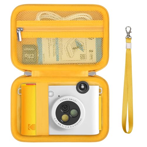 Supmay Hartschalen-Tragetasche für Kodak Smile+ kabellose digitale Sofortdruckkamera, Fotodrucker, Reiseaufbewahrungshalter, Reißverschluss-Netztasche für USB-Kabel, Zink-Fotopapier, SD-Karte, Gelb von Supmay