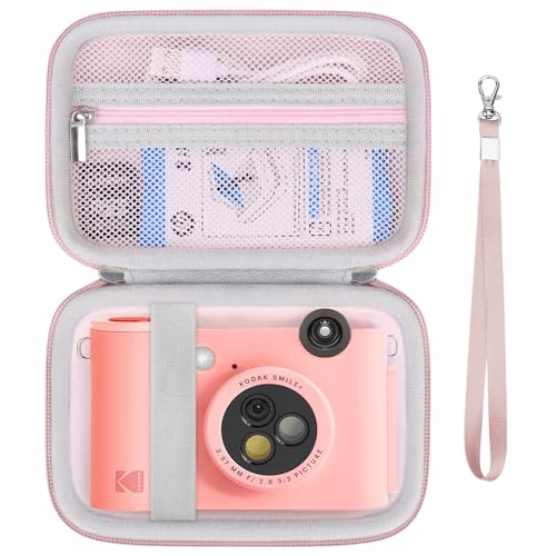 Supmay Hartschalen-Tragetasche für Kodak Smile+ kabellose digitale Sofortdruckkamera, Fotodrucker, Reiseaufbewahrungshalter, Reißverschluss-Netztasche für USB-Kabel, Zink-Fotopapier, SD-Karte, Rosa von Supmay