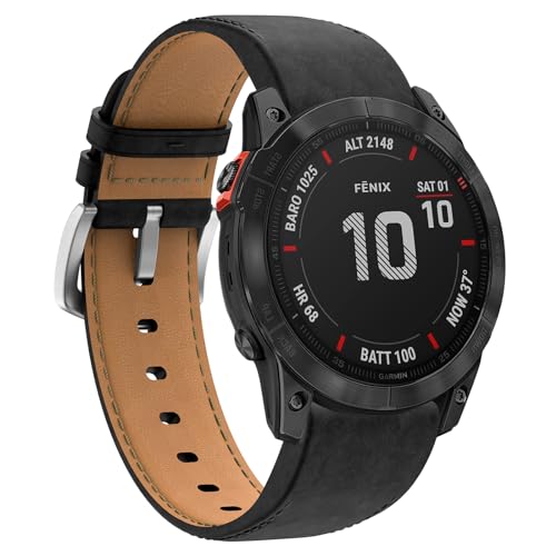 Supore Leder Armband für Garmin Fenix 7/Fenix 6/Fenix 5, 22mm Leder Uhrenarmband für Fenix 7 Pro/Fenix 6 Pro/Fenix 5/Fenix 5 Plus, Quick-Fit Band für Forerunner 945/935/Instinct von Supore