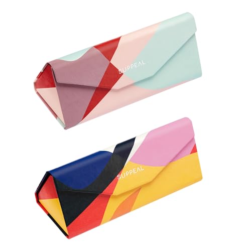 Suppeal Faltbares Brillenetui-Set (2 Stück) – 2 Stylische Designs | Magnetverschluss | Kunstleder mit Filz | Kompakt & Platzsparend | Für Sonnenbrillen & Lesebrillen von Suppeal