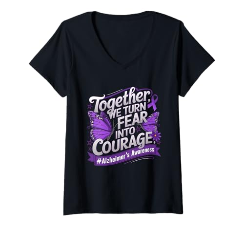 Damen Alzheimer-Bewusstseinsschmetterling Wir Machen Angst zu Mut T-Shirt mit V-Ausschnitt Damen Alzheimer-Bewusstseinsschmetterling Wir Machen Angst zu Mut T-Shirt mit V-Ausschnitt von Support Alzheimer's Awareness Month