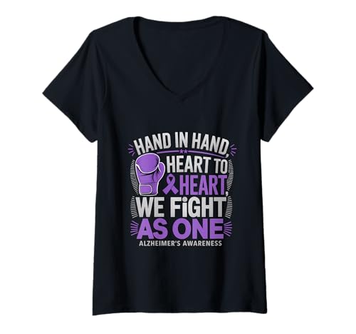 Damen Das Alzheimer-Bewusstsein bekämpfen wir wie EIN lila Band beim Boxen T-Shirt mit V-Ausschnitt Damen Das Alzheimer-Bewusstsein bekämpfen wir wie EIN lila Band beim Boxen T-Shirt mit V-Ausschnitt von Support Alzheimer's Awareness Month