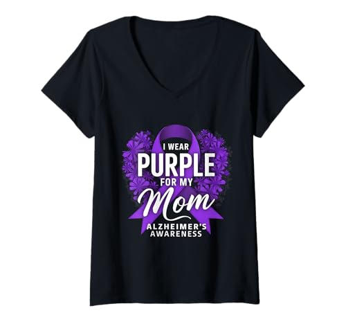 Damen Ich trage Lila für den Alzheimer-Aufklärungsmonat meiner Mutter T-Shirt mit V-Ausschnitt Damen Ich trage Lila für den Alzheimer-Aufklärungsmonat meiner Mutter T-Shirt mit V-Ausschnitt von Support Alzheimer's Awareness Month