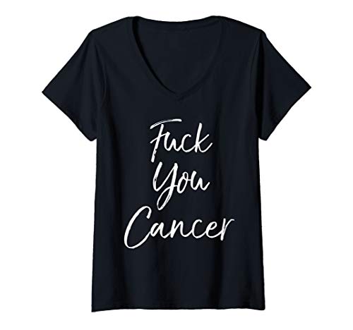 Damen Fuck Cancer Funny Cancer Support F U Quote Fuck You Cancer T-Shirt mit V-Ausschnitt von Support Cancer Awareness Shirts Design Studio