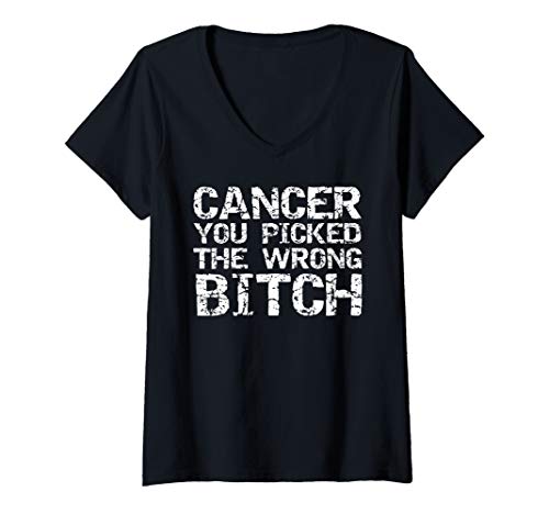 Damen Fun Cancer Treatment Gift Cancer You Picked the Wrong Bitch T-Shirt mit V-Ausschnitt Damen Fun Cancer Treatment Gift Cancer You Picked the Wrong Bitch T-Shirt mit V-Ausschnitt von Support Cancer Awareness Shirts Design Studio