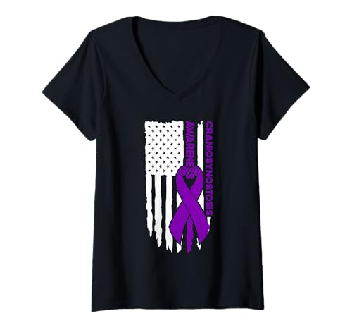 Damen Kraniosynostose Bewusstseinsflagge Craniosynostose T-Shirt mit V-Ausschnitt Damen Kraniosynostose Bewusstseinsflagge Craniosynostose T-Shirt mit V-Ausschnitt von Support Craniosynostosis Awareness Ribbon
